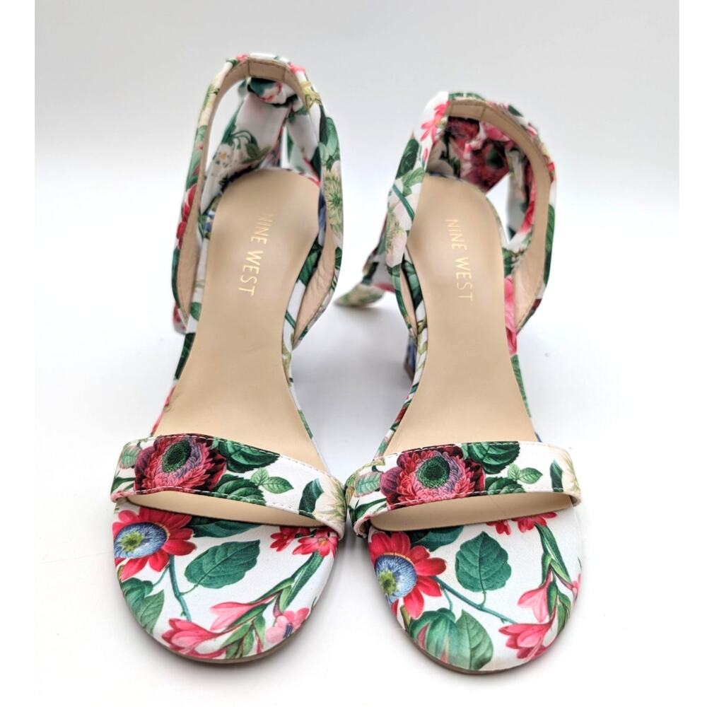 Nine West Kobs Ankle Tie Heel Sandal Women's White Floral Size US5.5M EU36 - Picture 2 of 11